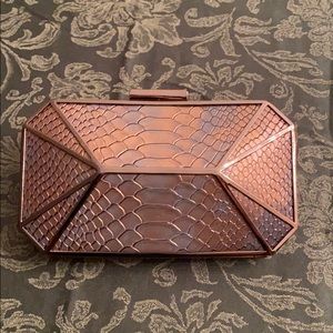 Gunmetal snake print clutch